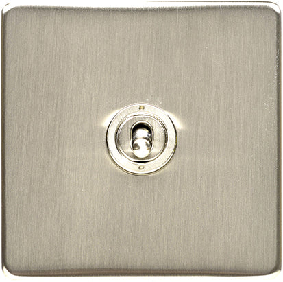 Studio Concealed Fix Plate Light Switch & Socket Range - Flat Screwless Plate With Rounded Edges - Satin Nickel