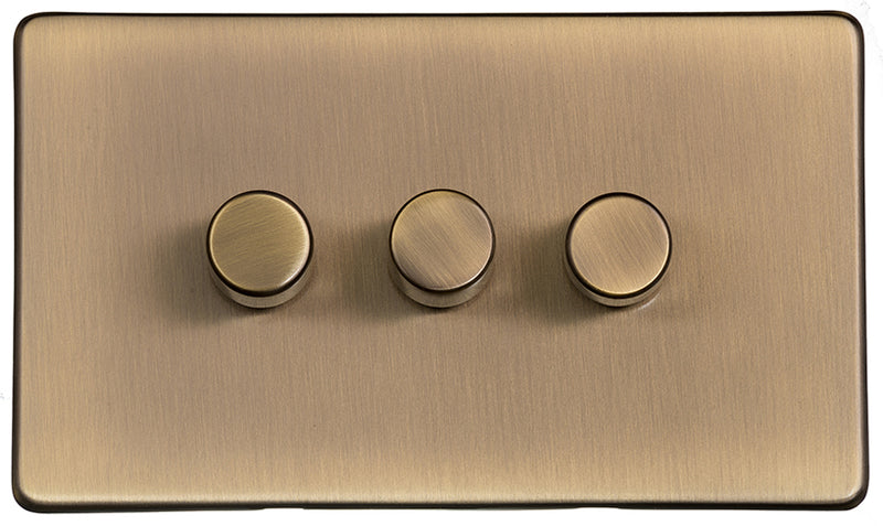 Studio Concealed Fix Plate Light Switch & Socket Range - Flat Screwless Plate With Rounded Edges - Antique Brass