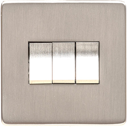 Studio Concealed Fix Plate Light Switch & Socket Range - Flat Screwless Plate With Rounded Edges - Satin Nickel