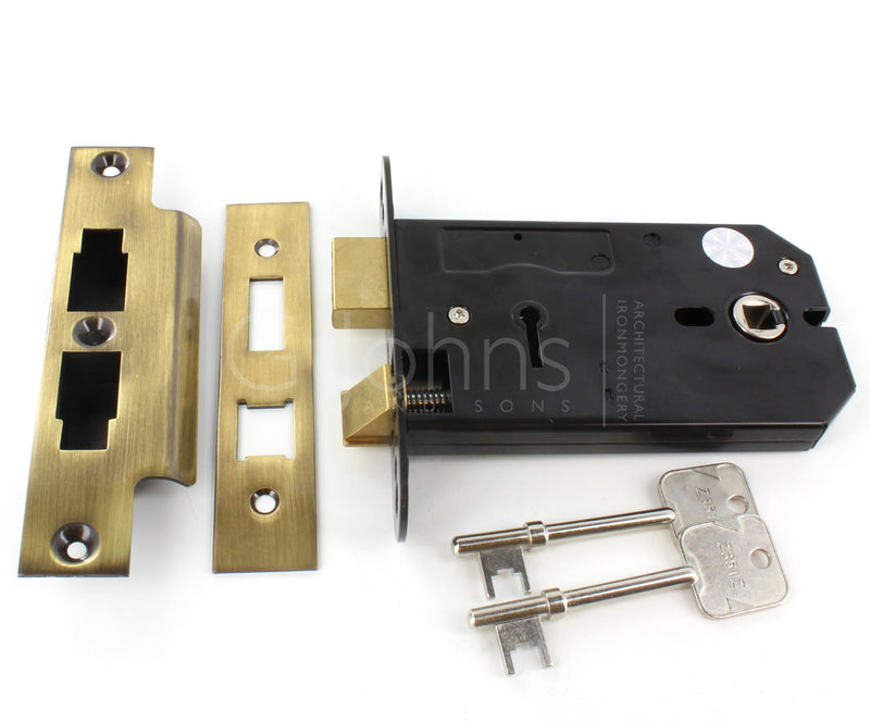 3 Lever Horizontal Mortice Sash Lock - 127mm or 152mm Deep Case - Florentine Bronze (Antique Brass Finish)