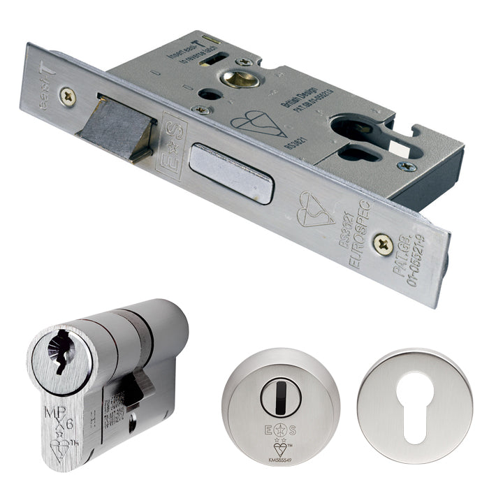 Euro Profile Cylinder Sash Lock - Key / Key Operated BS 3621 Rated - Suitable For Use With FD30 / FD60 Fire Doors - Satin Stainless Steel