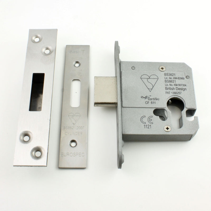 Eurospec - Euro Profile Cylinder Deadlock - Key / Key Operated BS 3621 Rated - Satin Stainless Steel - G Johns & Sons Ltd - Architectural Ironmongery