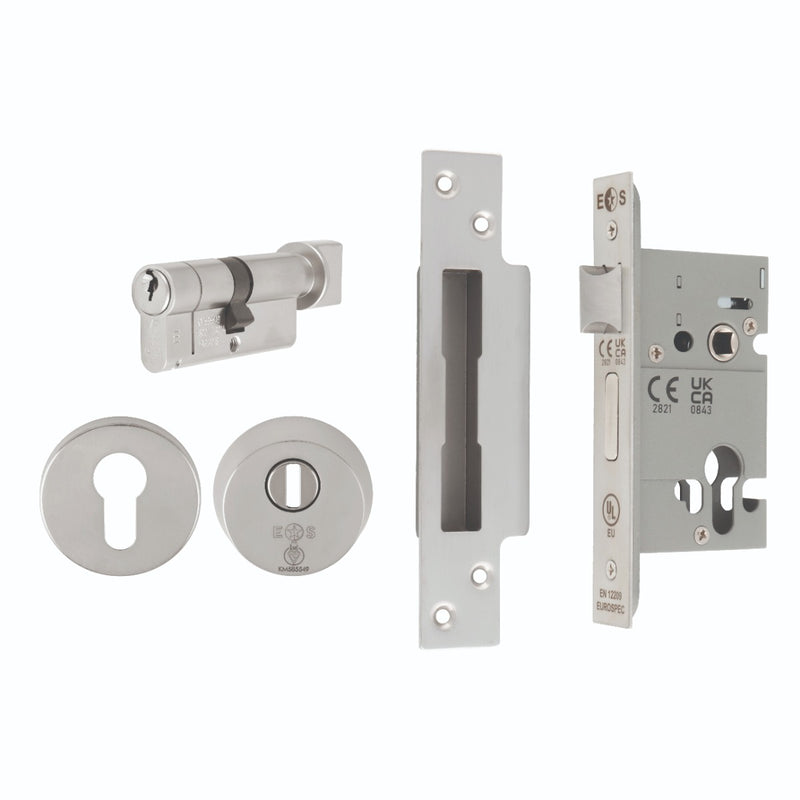 Euro Profile Cylinder Sash Lock - Key / Thumb-Turn Operated BS 8621 Rated - Satin Stainless Steel