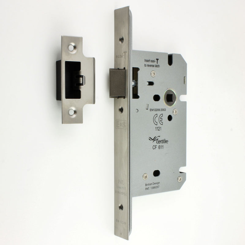 DIN Style Mortice Latch - 60mm Backset - Satin Stainless Steel