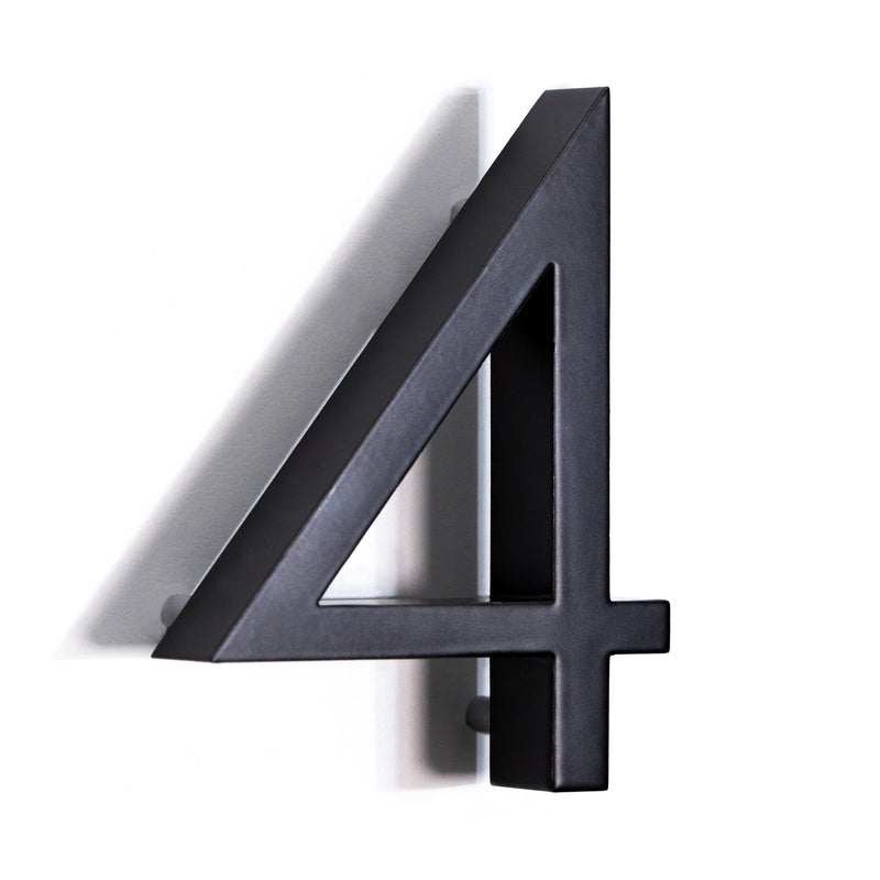 Bold Design Modern Style House / Flat Number - 100mm Height - Pin Fix - Matt Black - Number 4