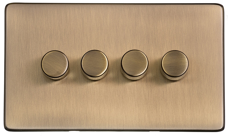 Studio Concealed Fix Plate Light Switch & Socket Range - Flat Screwless Plate With Rounded Edges - Antique Brass