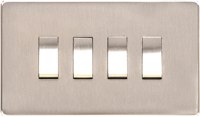 Studio Concealed Fix Plate Light Switch & Socket Range - Flat Screwless Plate With Rounded Edges - Satin Nickel