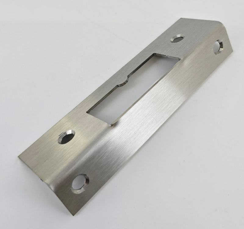 Angled Strike Plate For Outward Opening Night Latches - Satin Stainless Steel