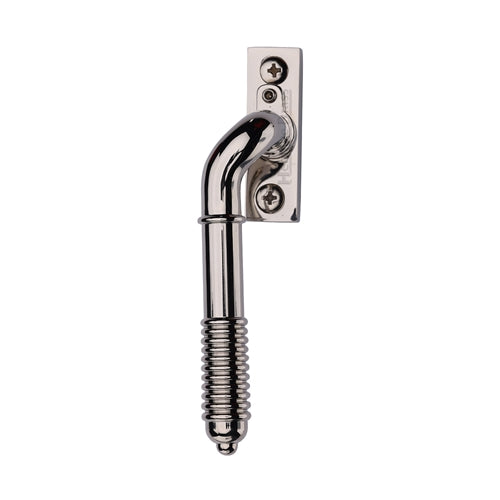 Reeded Design Cranked Locking Espagnolette Handle - Window Fastener - Left & Right Hand - Overall Height 135mm - Polished Nickel