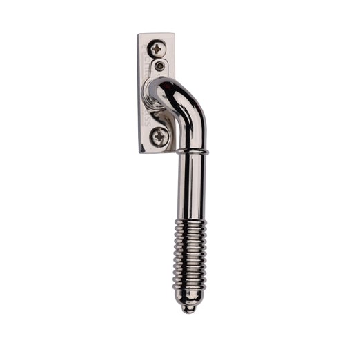 Reeded Design Cranked Locking Espagnolette Handle - Window Fastener - Left Hand - Overall Height 135mm - Polished Nickel - Each
