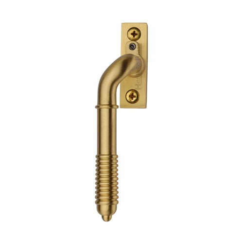 Reeded Design Cranked Locking Espagnolette Handle - Window Fastener - Left & Right Hand - Overall Height 135mm - Satin Brass (Lacquered)