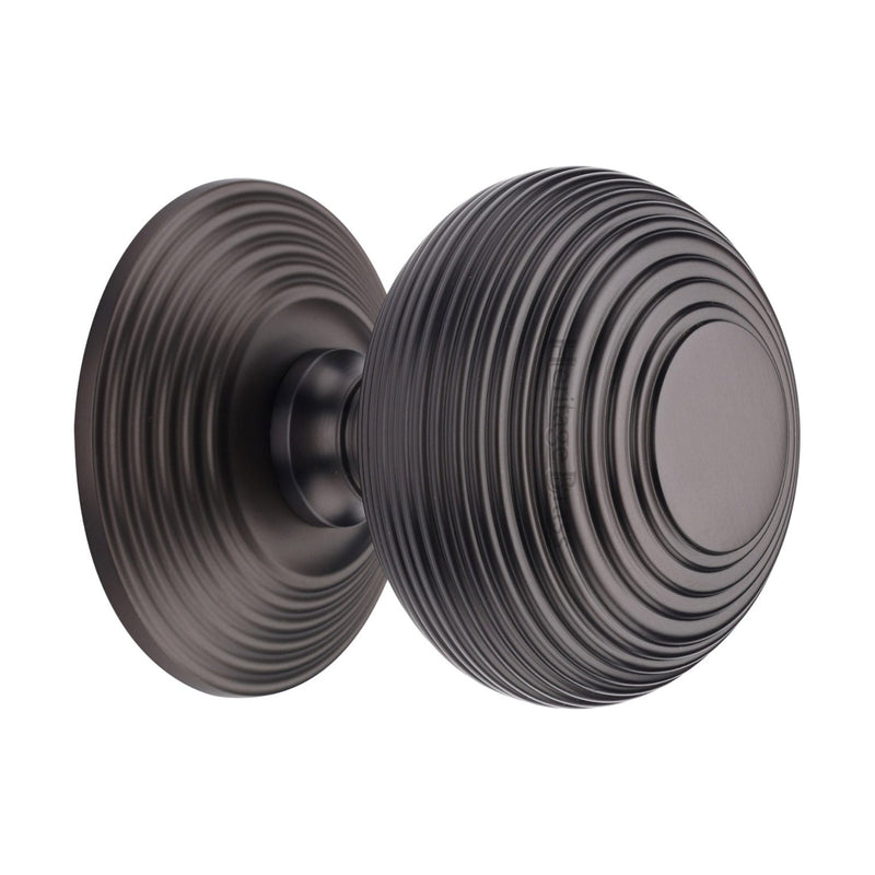 50842.1 - Reeded Centre Front Door Knob - 76mm Diameter - Matt Bronze (Lacquered) - Each