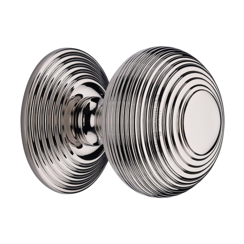 50847.1 - Reeded Centre Front Door Knob - 76mm Diameter - Polished Nickel - Each
