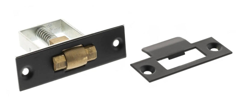 50883.1 - Adjustable Architectural Heavy Duty Roller Catch - 50mm x 33mm Body (76mm x 22mm Faceplate) - Matt Black With Brass Wheel - Each