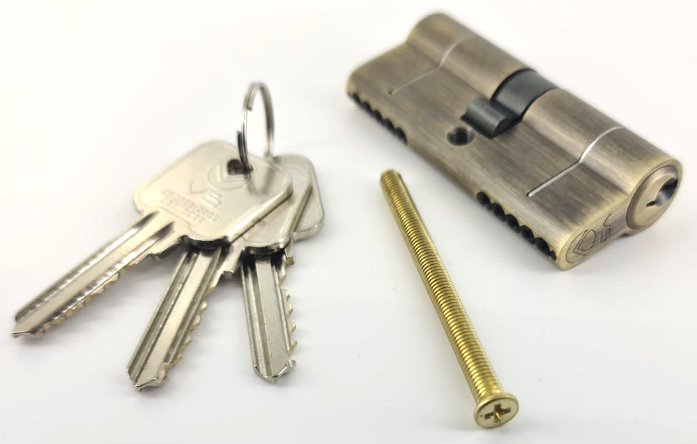 5 Pin Euro Profile Cylinder - Double - Key / Key - Supplied With 3 Keys - Antique Brass (Lacquered)