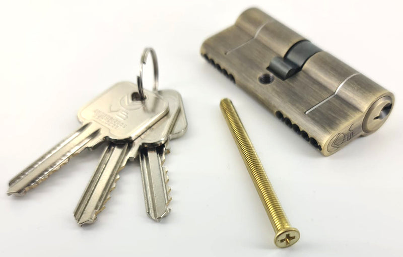 5 Pin Euro Profile Cylinder - Double - Key / Key - Supplied With 3 Keys - Antique Brass (Lacquered)