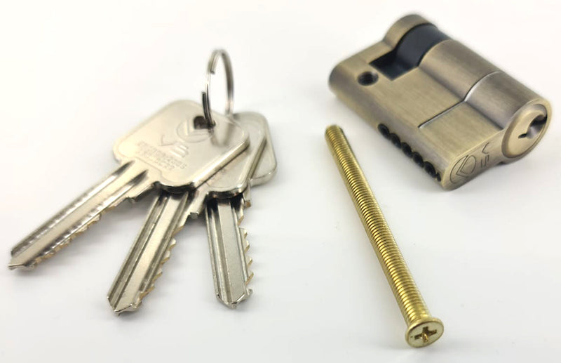 5 Pin Euro Profile Cylinder - Single (Half) - Supplied With 3 Keys - Antique Brass (Lacquered)