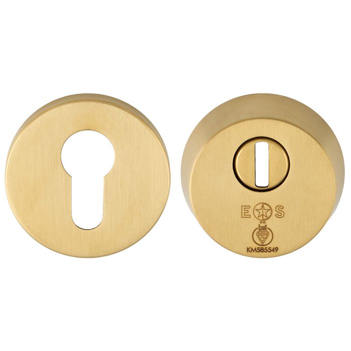 2 Star Euro Profile Security Escutcheon Set - For External & Security Doors - Satin Brass PVD