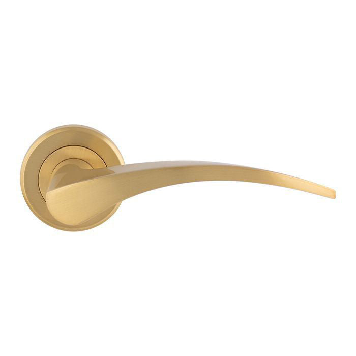 Olivier Lever Handle On Concealed Fix Round Rose - Satin Brass Plated - Suitable For Use With FD30 / FD60 Fire Doors
