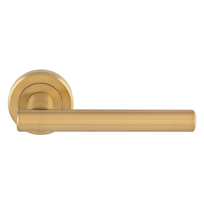 Philadelphia Lever Handle On Concealed Fix Round Rose - Satin Brass Plated - Suitable For Use With FD30 / FD60 Fire Doors