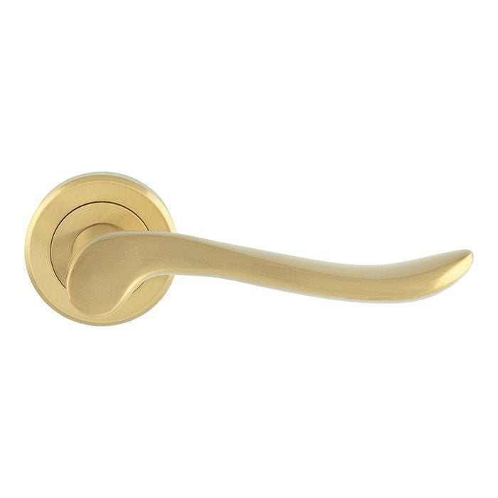 Verdun Lever Handle On Concealed Fix Round Rose - Satin Brass Plated - Suitable For Use With FD30 / FD60 Fire Doors