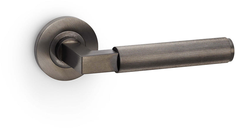 Hurricane Reeded Lever Handle On Concealed Fix Low Profile Round Rose - Dark Bronze PVD