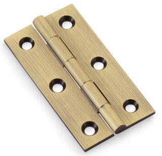 Small Cabinet Hinges - 64mm x 35mm - Antique Brass (Lacquered) - Pair