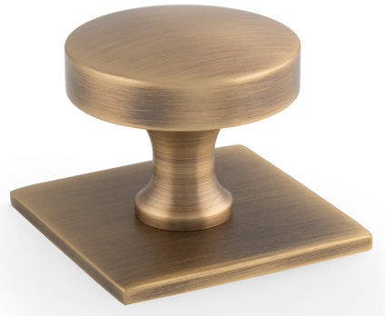 Bullion Cupboard Knob On Square Backplate - Antique Brass (Lacquered)