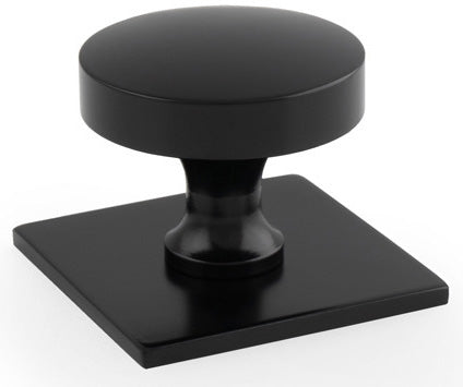 Bullion Cupboard Knob On Square Backplate - Matt Black
