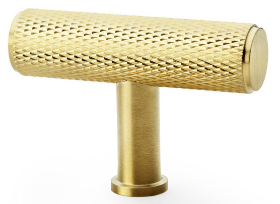 Crispin Knurled T-bar Cupboard Knob - Satin Brass PVD
