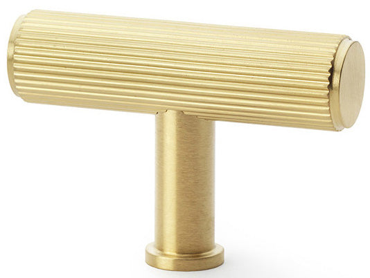 Crispin Reeded T-bar Cupboard Knob - Satin Brass PVD