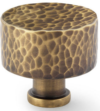 Leila Hammered Cupboard Knob - Available In Two Sizes - Antique Brass (Lacquered)