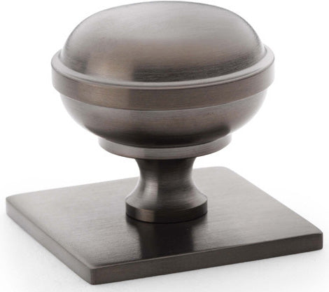 Quantock Cupboard Knob on Square Backplate - Available In Two Sizes - Dark Bronze PVD