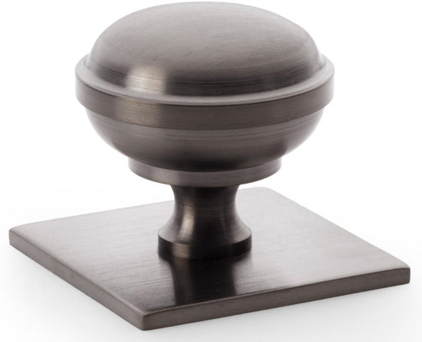 Quantock Cupboard Knob on Square Backplate - Available In Two Sizes - Dark Bronze PVD