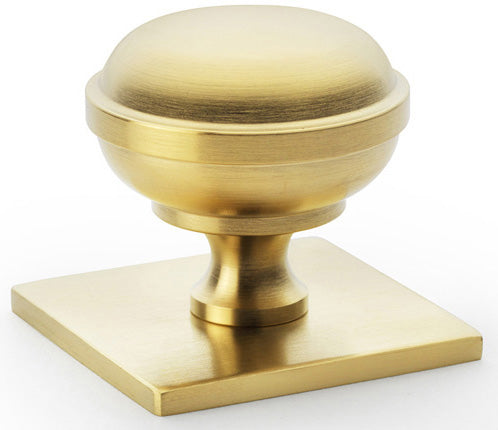 Quantock Cupboard Knob on Square Backplate - Available In Two Sizes - Satin Brass PVD