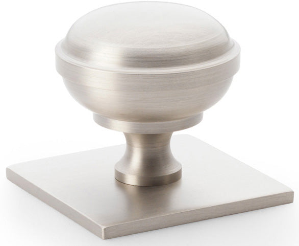 Quantock Cupboard Knob on Square Backplate - Available In Two Sizes - Satin Nickel