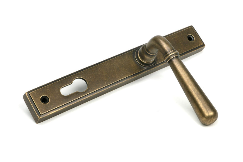 Newbury Slimline Lever Espag Lock Set - 92mm Euro Centres - 212mm Bolt Centres - 244mm x 36mm Back Plate - Antique Burnished Brass