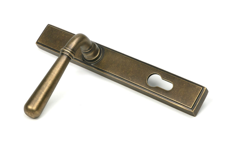 Newbury Slimline Lever Espag Lock Set - 92mm Euro Centres - 212mm Bolt Centres - 244mm x 36mm Back Plate - Antique Burnished Brass