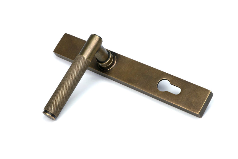 Brompton Slimline Lever Espag Lock Set - 92mm Euro Centres - 212mm Bolt Centres - 242mm x 36mm Back Plate - Antique Burnished Brass