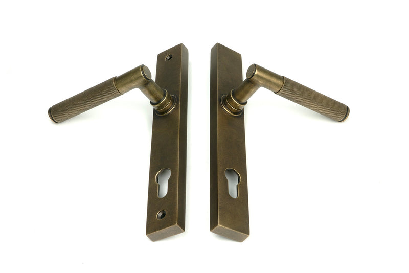 Brompton Slimline Lever Espag Lock Set - 92mm Euro Centres - 212mm Bolt Centres - 242mm x 36mm Back Plate - Antique Burnished Brass