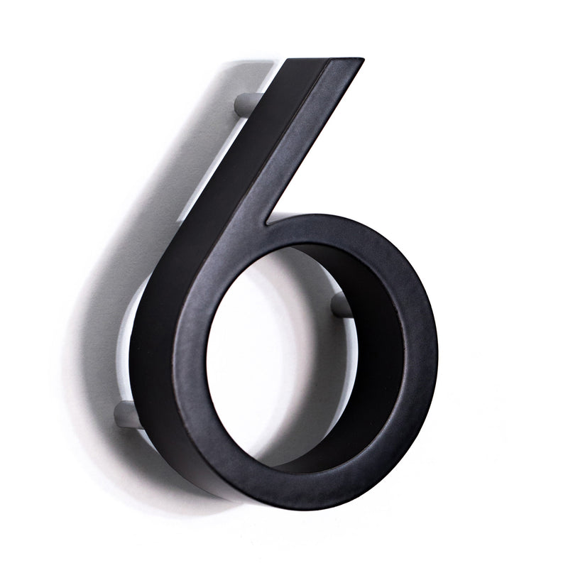 Bold Design Modern Style House / Flat Number - 100mm Height - Pin Fix - Matt Black - Number 6