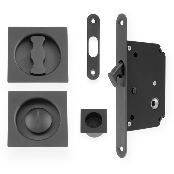 Flush Fitting Square Design Bathroom Turn And Release Set With Hook Lock For Sliding Doors PVD Dark Bronze
