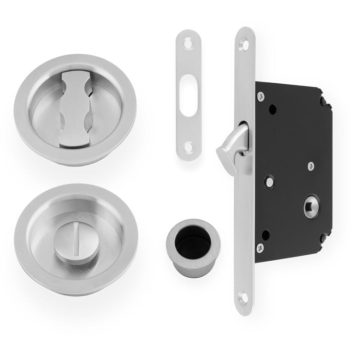 Flush Fitting Round Design Bathroom Turn And Release Set With Hook Lock For Sliding Doors Satin Chrome