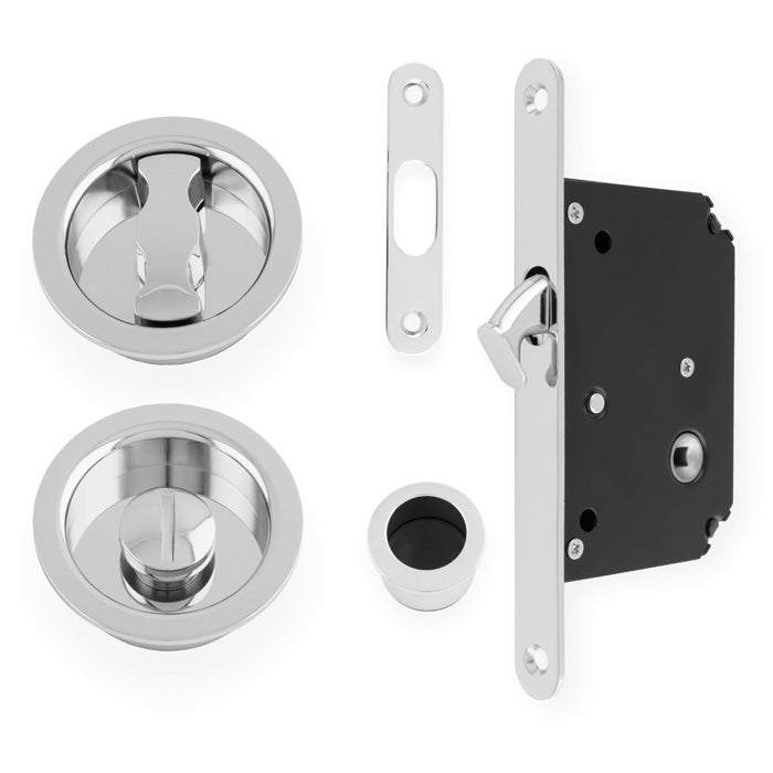 Flush Fitting Round Design Bathroom Turn And Release Set With Hook Lock For Sliding Doors Polished Chrome