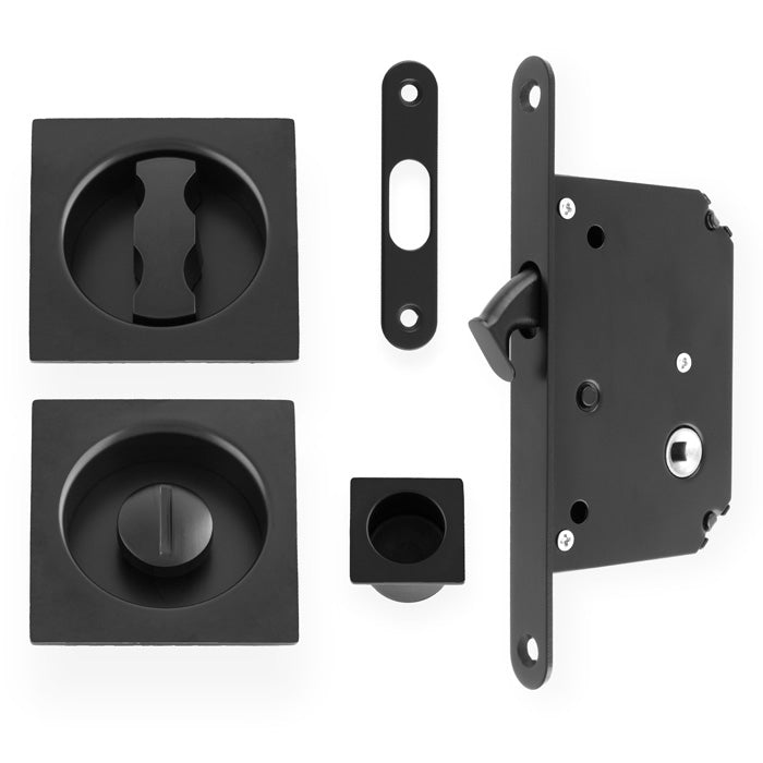 Flush Fitting Square Design Bathroom Turn And Release Set With Hook Lock For Sliding Doors Matt Black