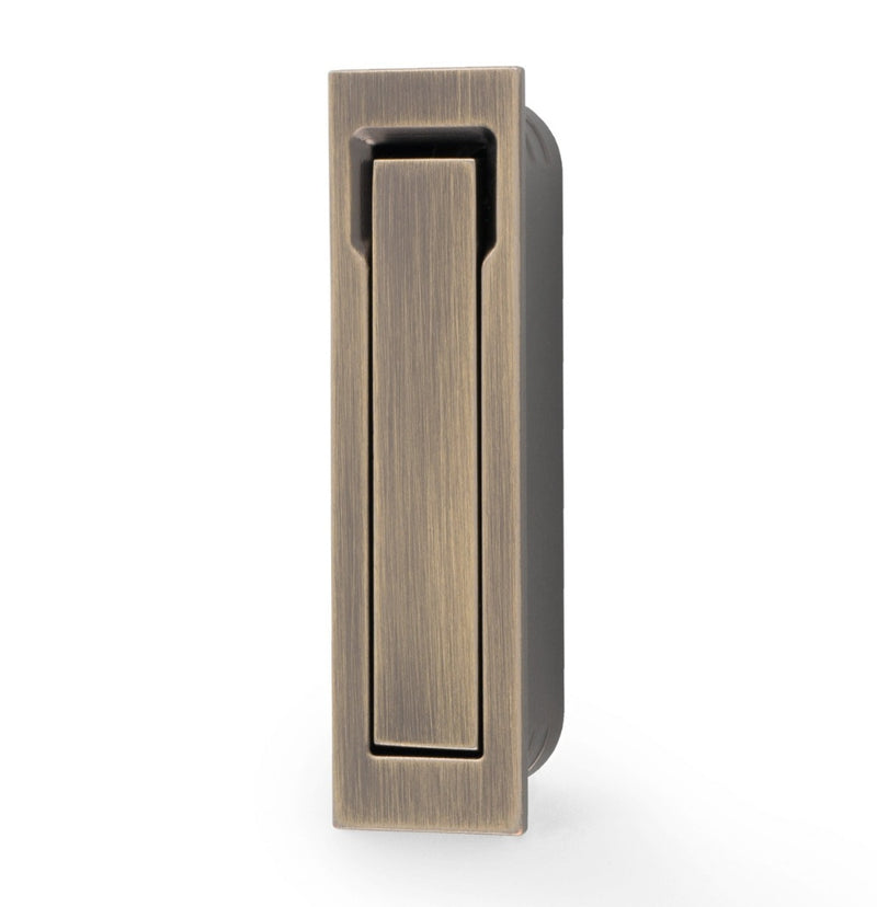Square End Flush Fitting Pop Out Edge Pull For Sliding Pocket Doors Antique Brass
