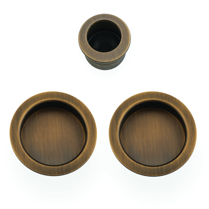 Circular Flush Handle Set For Sliding Pocket Doors Antique Brass