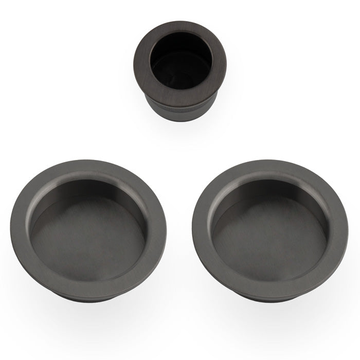 Circular Flush Handle Set For Sliding Pocket Doors PVD Dark Bronze