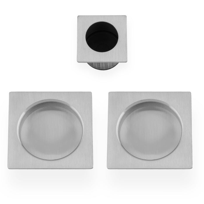 Square Flush Handle Set For Sliding Pocket Doors Satin Chrome