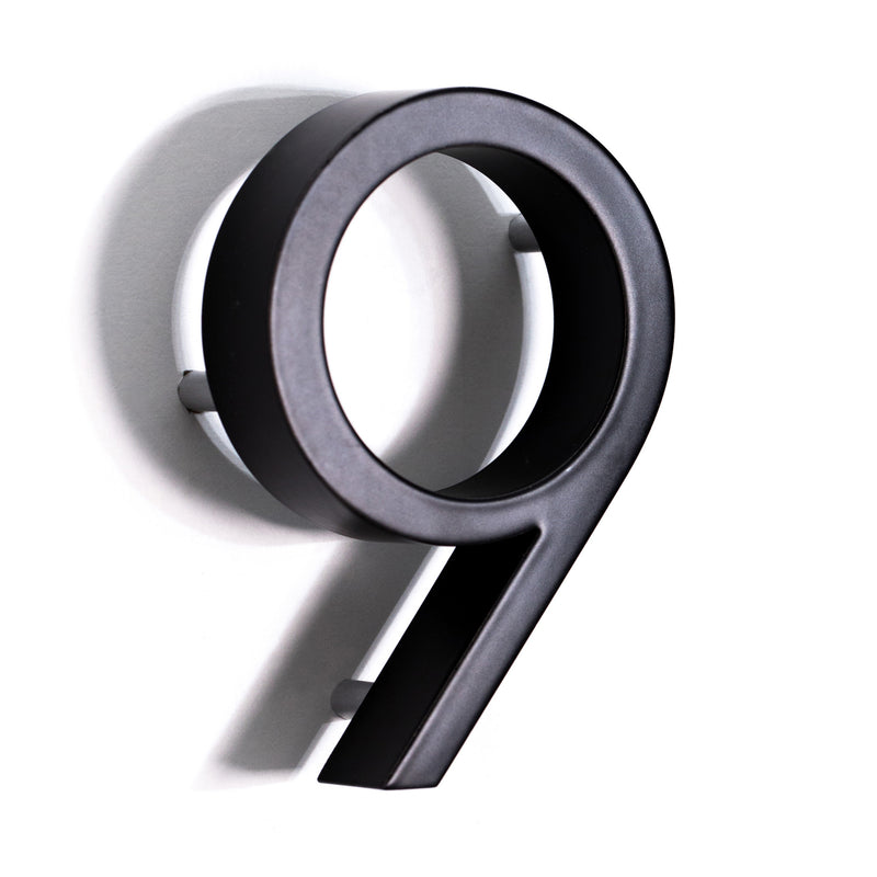 Bold Design Modern Style House / Flat Number - 100mm Height - Pin Fix - Matt Black - Number 9